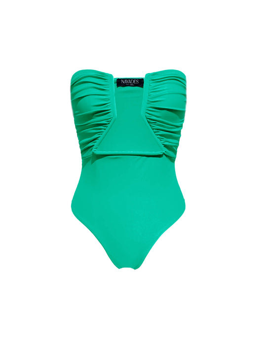 Nayades the Label women's swimsuit Coco de Mer One-Piece in Green, displayed on a ghost mannequin.
